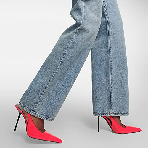 Image of THESHY Women's Pointed Toe High Stiletto Heels Slingback Stretch Slip-on Pumps Backless Patent Leather Fashion Dress Shoes for Women