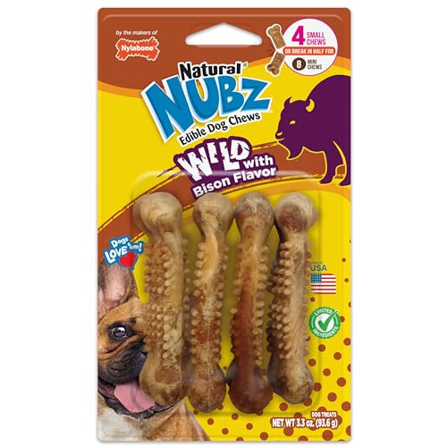 Nylabone Nubz Wild Natural Dog Treats, Bison Flavor, Small, 4 Count