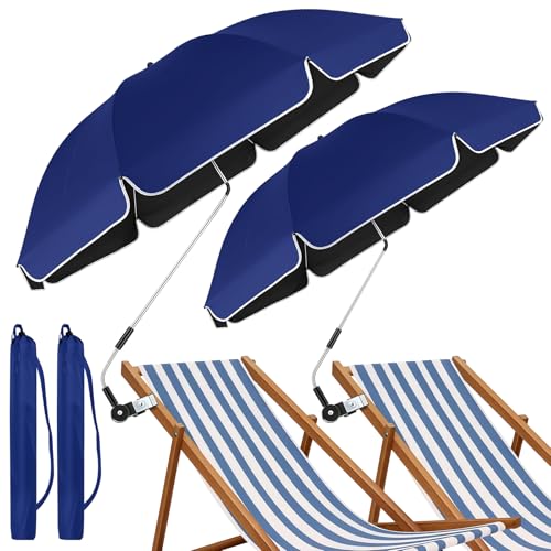 WingFly 2-Pack Beach Chair Umbrella with Clamp, UPF50+ Canopy, 360° Adjustable, Portable for Patio, Golf Carts and Camping (Navy Blue)