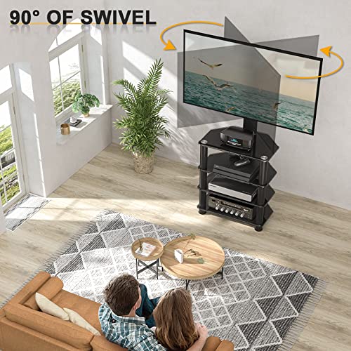 4-Tiers Media Component Tv Stand With Swivel Mount Audio Shelf And Height Adjustable Bracket, Black Floor Tv Stand For 32-70 Inch Lcd Led Oled Flat/Curved Screen Tvs #TOP3