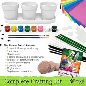Pinwheel Crafts Flower Pot Painting Kit – Paint Your Own Kids Plant Growing Kit with Seeds, Soil, 8 Paints, 2 Brushes & 3 Pots – DIY Flower Crafts Gift for Kids Ages 4-8 Pinwheel Crafts Flower Pot Painting Kit–Paint Your Own Kids Plant Growing Kit with Seeds Soil 8 Paints 2 Brushes 3 Pots–DIY Flower Crafts Gift for Kids Ages 4 8