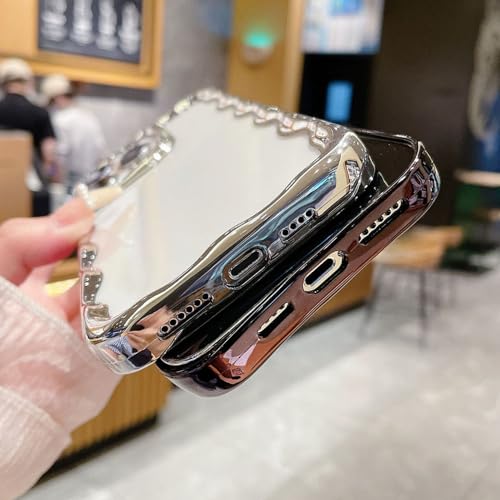 Coque iPhone 14 Pro Max argent vague au design galbé chic
