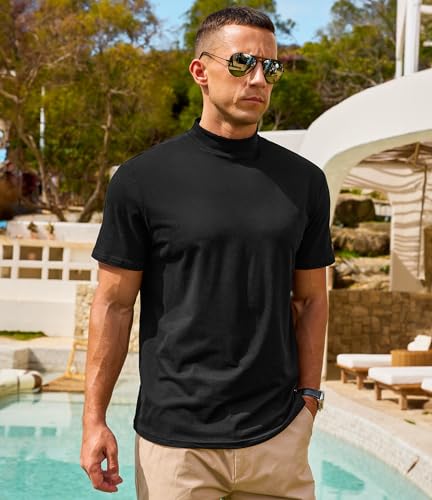 Men's Mock Turtleneck Short Sleeve Soft Lightweight Casual Basic T-Shirts Solid Pullover Tops3