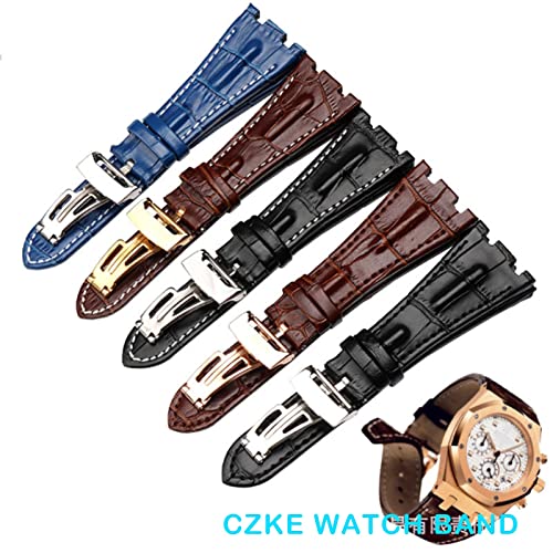 Correa de reloj SAAWEE de cocodrilo de 28mm con hebilla de elevación plegable 2