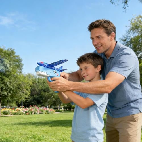 Image of Airplane Launcher Gun Toy for Kids 3+ Years, Foam Glider Catapult Plane Launcher Set, Flying Aircraft Shooting Toy, Heavy Quality Dinosaur Print(Multicolor)