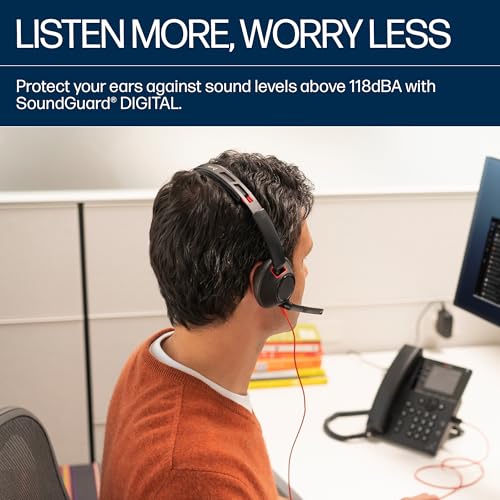 Image of Poly Blackwire 5220 USB-A Wired Headset (Plantronics) - Flexible Noise-Canceling Boom Mic - Ergonomic Design - Connect to PC /Mac, Mobile via USB-A or 3.5 mm - Works w /Teams, Zoom - Amazon Exclusive