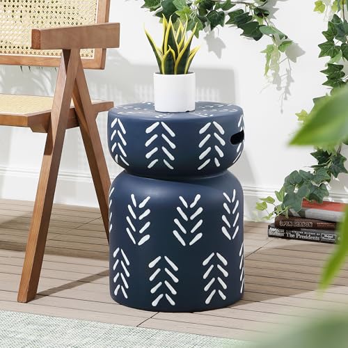 JONATHAN Y Kiri Ceramic 18" Garden Stool Bohemian Hourglass Indoor Outdoor Side Table with Handles, Weather-Resistant Accent Plant Stand for Patio, Living Room, Navy/White TBL1029A by JONATHAN Y - Used condition - US$83.15
