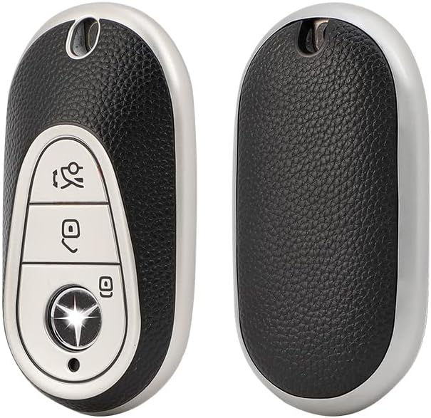 DHIHAA® Soft Premium TPU Leather Pattern Styling Car Remote Key Cover Case Compatible for New Mercedes Benz S Class Key (Silver Black)