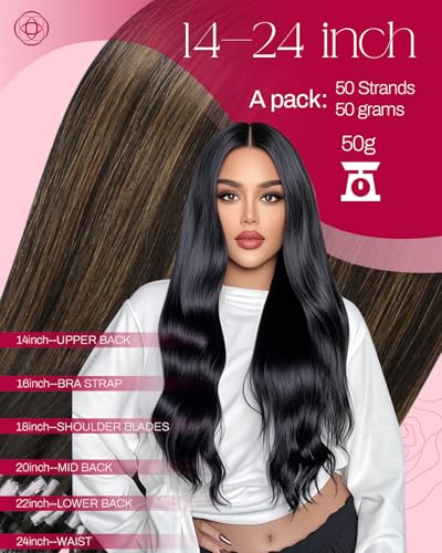Image of Moresoo Micro Loop Hair Extensions Human Hair, Dark Brown to Chestnut Brown | 22 inch, 50g 50 strands, micro bead compatible, long hairstyles, warm chestnut dimension, date night, natural movement