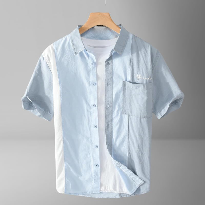 Chemise d'été manches courtes homme patchwork : style sans étouffer