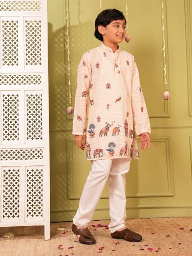 Image of AJ DEZINES Kurta Pajama For Kids Boys | Cotton Printed Chikankari White Kurta Pyjama Set For Boys | Traditional & Festive Outfit | Party & Ethnic Wear | Stylish Kids Kurta Set - Twister-1309-CREAM-10