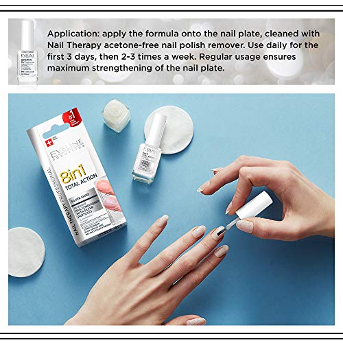 Eveline Cosmetics 8in1 Total Action konzentriertes Nagelpflegemittel mit Silberpartikeln | 12 ml | Restaurative… – Bild 8