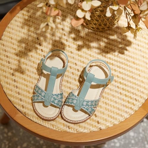 Image of THEE BRON Toddler Girls Gladiator Sandals - Cushioned Comfy Shoes for Princess Summer Play(AA524 Toddler,Green /6M)