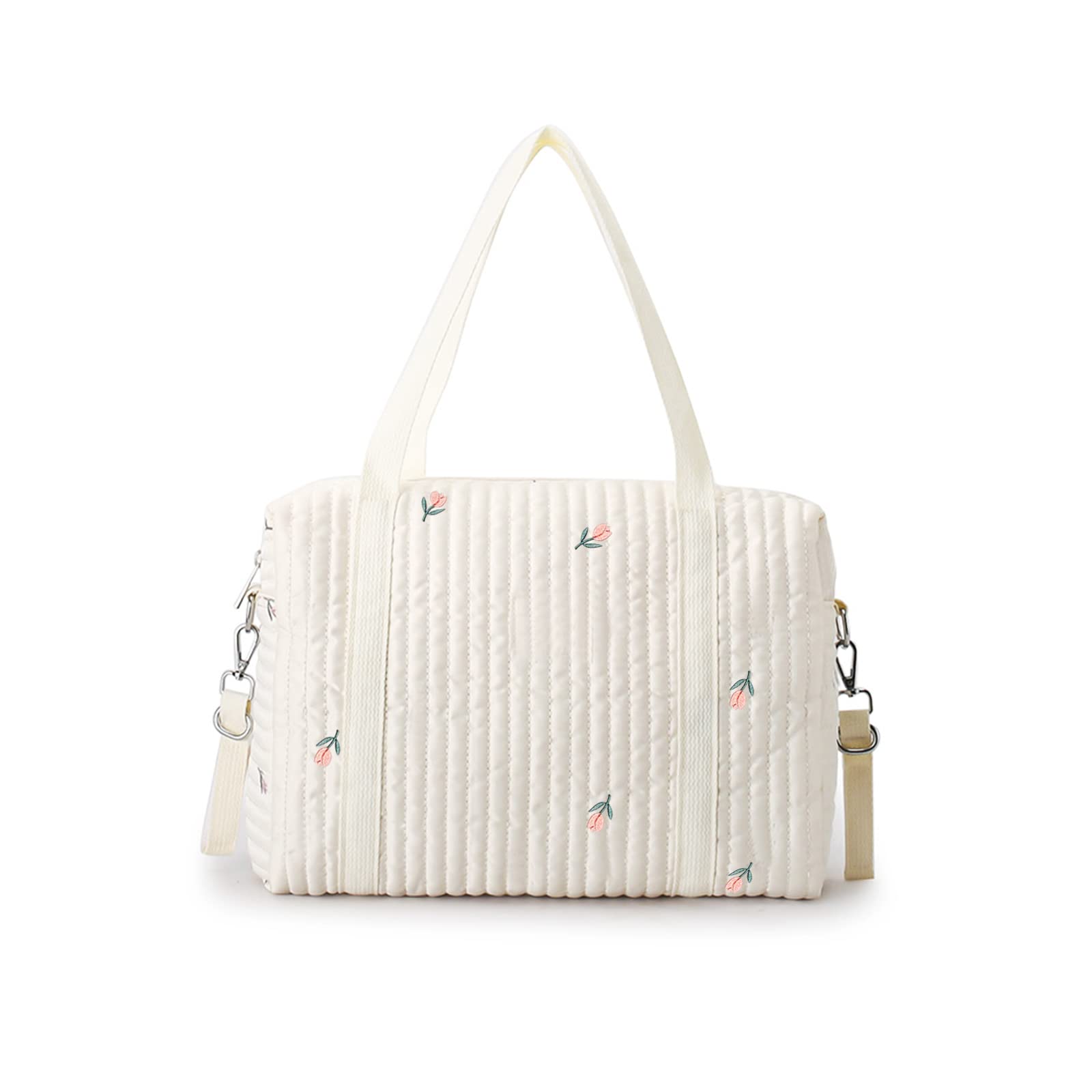 SONARIN Stickerei Baby Wickeltasche,Stilvolle Große Kapazität Baumwolle Reise Wickeltasche Tragetasche Henkeltaschen Tragbare Leichte Babytasche Mama Tasche mit Kinderwagen Haken(Tulpe)
