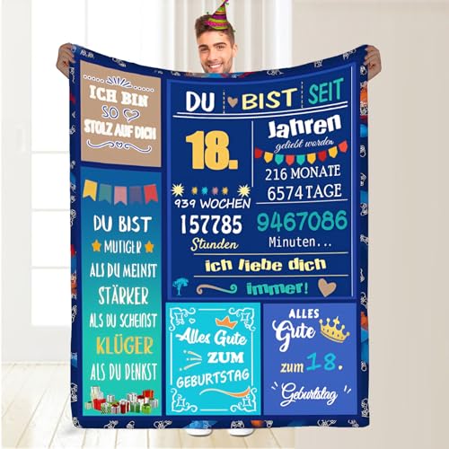 PJLJC Cadeaux pour 18e anniversaire garçon, message personnalisé couverture cadeau d'anniversaire cadeau pour 18 frères, fils, amis, couverture douillette en flanelle moelleuse 150 × 200 cm