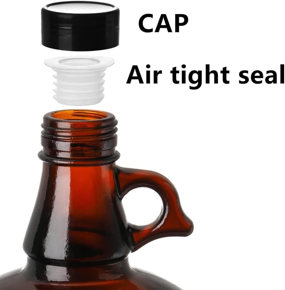 1 Gallon Brown,Glass Jug with Lids and Handle, Great for Beer, Home Brewing, Kombucha, Distilled Water, Glass Growler