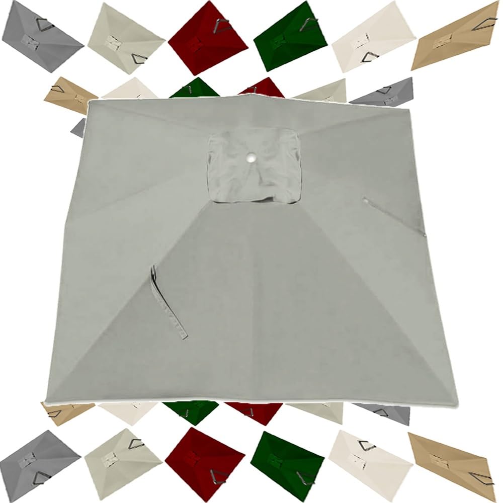 Toldo de repuesto para sombrilla rectangular de patio de 3 x 4 m, 8 varillas, tela de protección UV, color gris, funda de repuesto para parasol al aire libre y resistente a la intemperie