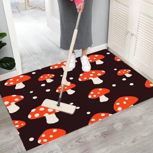 Patron De À Pois Champignon Tapis de Porte Rectangulaire 50x80cm Noir - 6