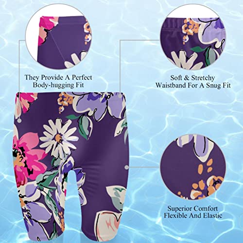 Traje de baño morado con estampado de flores para entrenar en la piscina 2