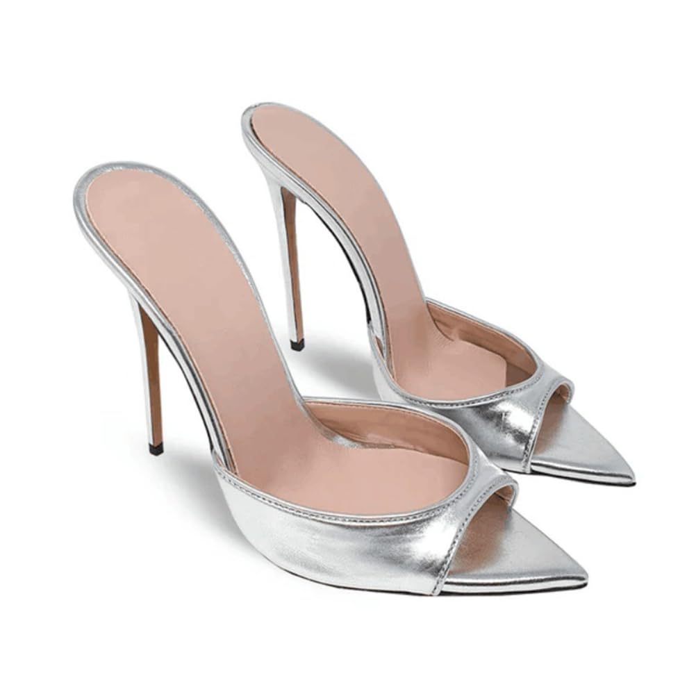 12CM Donna Stiletto Alto Peep Open Punta Sandali Mules Scarpe Slip-On Slingback Ufficio Vestito da Partito
