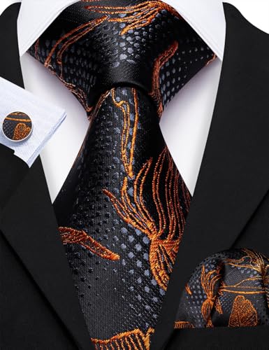 Image of Barry.Wang Classic Mens Ties Silk Necktie Pocket Square Cufflinks Set Woven Designer Wedding Business
