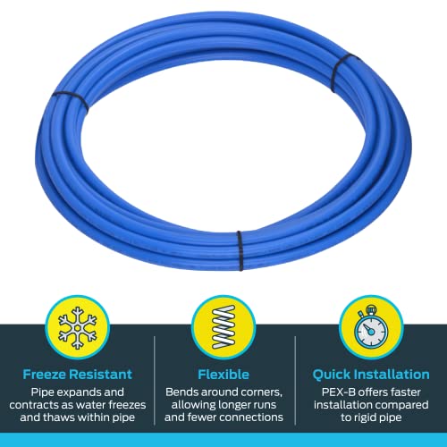 Sharkbite U860B50 Pex Pipe 1/2 Inch, Blue, Flexible Water Pipe, Tubing, Potable Water, Push-To-Connect Plumbing Fittings, 50 Feet Of Coil Piping #TOP2