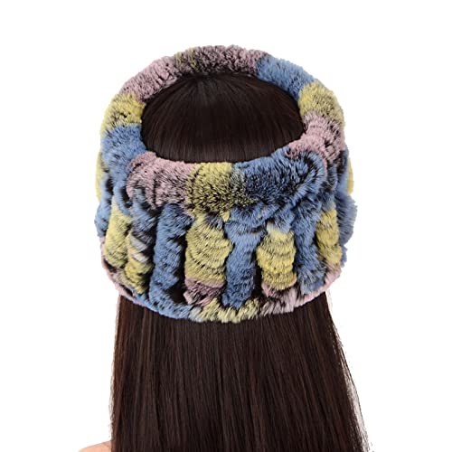 Women Rabbit Fur Scarf 2 in 1 Knitted Fur Headband Soft Fur Neck Warmer Winter Hat3