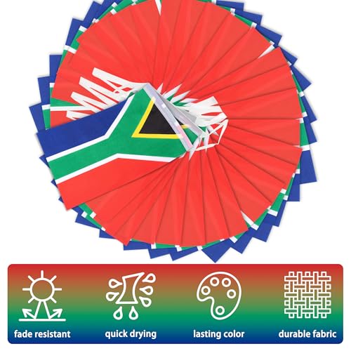 Image of South Africa String Flag Pennant Banner, Small Mini South African Flags Bunting Banner, National Country Decoration for School, Party, Sports Events, Patriotic Festival, 33 Feet 30 Flags