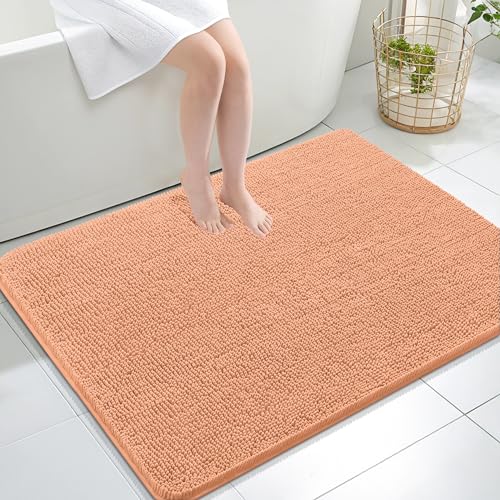 Image of OLANLY Large Bathroom Rugs 40x32, Extra Soft Absorbent Chenille Bath Rugs, Rubber Backing Quick Dry, Machine Washable Bath Mats for Bathroom Floor, Tub and Shower, Home Decor Accessories, Peach