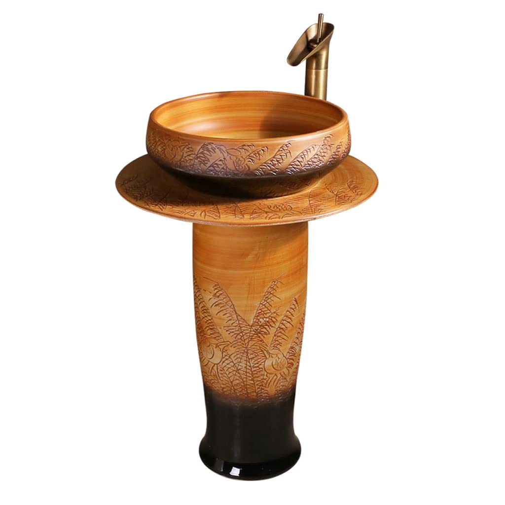 TIANQIHAO Sink Ceramic Washbasin Stone Pattern Basin Combo With Faucet