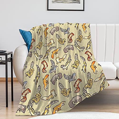 Hon-Lally Cartoon Cute Leopard Gecko Pattern Blanket Throw Warm Cozy Flannel Fleece Lightweight Plush For Living Room Bedroom Sofa Couch For Kids And Adults - 40Inchx50Inch White-Style #TOP1