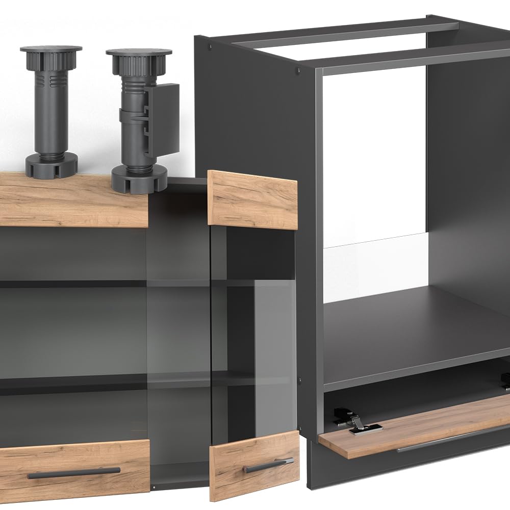 Vicco Cucina angolare completa Fame-Line, Rovere dorato/antracite, 190 x 46 cm senza piano di lavoro, adatto per l'espansione individuale con moduli aggiuntivi