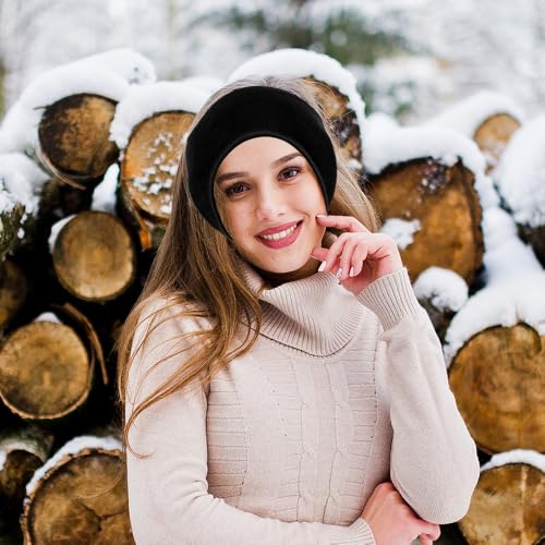 Image of Ear Warmers Headband, KOMAKE 2 Pack Earmuff Headband Fleece Earmuffs Running Headband Winter Ear Covers Moisture Wicking Sweatband Ski Sport Headband For Men & Women (Black+Gray)