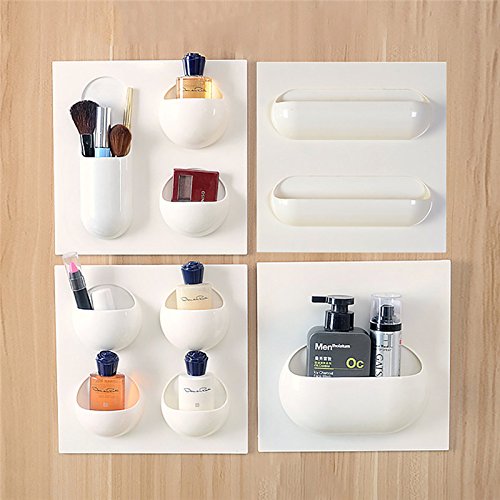 Generic HG01017BE2 : 1-4 Units Wall Mounted Storage Holder Bathroom Kitchen Shelf For Toothpaste Decorations Sundries Stationery Storage Boxes Rack
