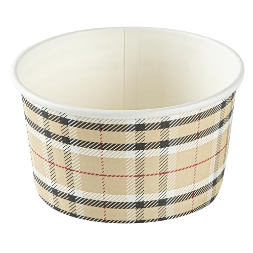 Image of Restaurantware Coppetta 8 Ounce Dessert Cups, 200 Disposable Ice Cream Cups - Lids Sold Separately, Sturdy, Plaid Paper FroYo Bowls, For Hot And Cold Foods, Perfect For Gelato Or Mousse