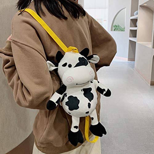 KESYOO Vaca Mochila de Pelúcia Mochila de Animal de Pelúcia Brinquedo Macio Ombro Bonito Bolsa Escol