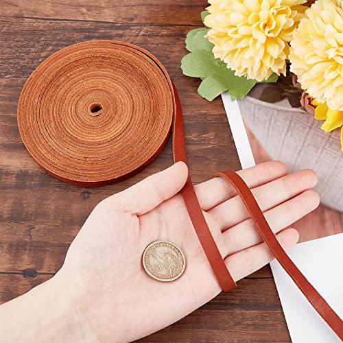 GORGECRAFT 5.5Yds 8mm Flat Genuine Leather Cord Natural Leather String Lace Strips Full Grain Cowhide Braiding String Roll for Jewelry Making DIY Craft Braided Bracelets Belts Keychains(Brown) - Image 3