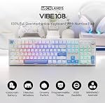 MechLands Vibe108 Full Size Mechanical Keyboard with Knob & Multimedia Buttons, Wireless Gaming Keyboard with 10000mAh Battery, RGB Backlits, 104 Keys Hot Swappable, Custom Driver (Cream Mint Switch)