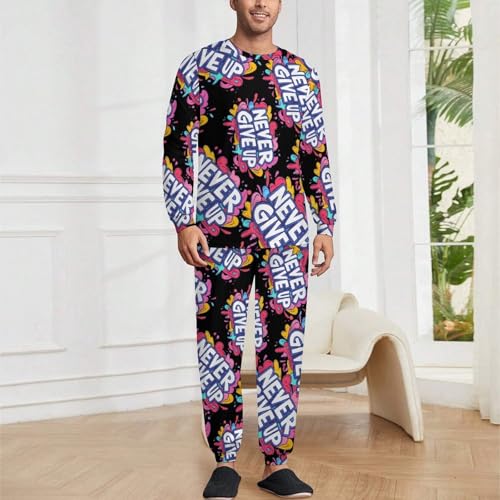 Never Ever Give Up Pajama Set Long Sleeve Lounge Sets Sleepwear 2 Pjs Nightwear for Men Women2