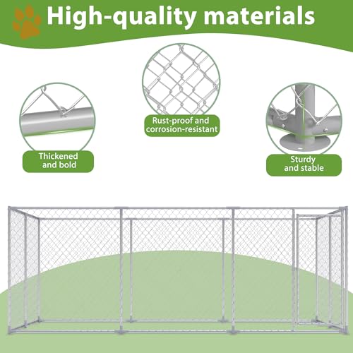 FIVMEN Outdoor Hundezwinger 400x200x150 cm Groß Hundekäfig Hundehütte Hundehaus Verzinkter Stahl mit Abschließbarer Tür Hundezaun Hundeauslauf Draußen