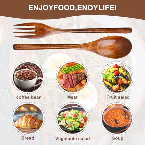 Xthrotsenk 595575_1_HIPIUCJKC 6 Pcs Wooden Forks And Spoons Reusable Wooden Spoons Forks Set Eating Utensil Set Wooden Cutlery Wood Dinnerware Set Wood Kitchen Tableware Bamboo Utensils thumb #2