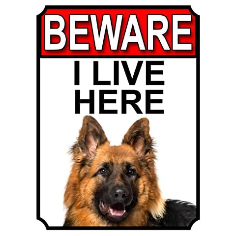 BEWARE I LIVE HERE METAL GATE SIGN GERMAN SHEPHERD 200MM X 10MM (1065H1) Cover