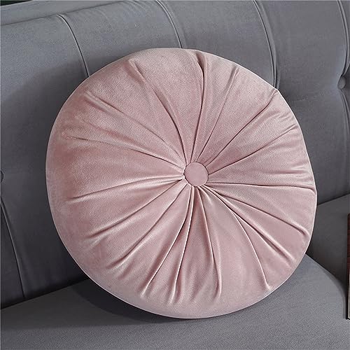 Fouriding Coussin rond de canapé en velours de 35 cm, oreillers moelleux plissés pour la...