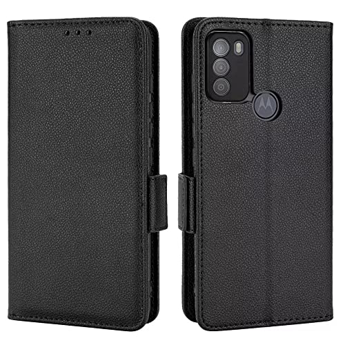 Topme Estuche de Cuero para Motorola Moto G50 4G (6.5' Inches), [ Funda para Teléfono de la Serie con Patrón de Lichi Simple] - Negro