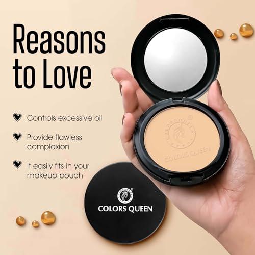 Image of Colors Queen Luminous Silk Compact Powder with Argan Oil - 10g | Oil Control, Matte Finish with Lightweight Formula | Long Lasting Compact Powder for Face Makeup (Natural Beige)