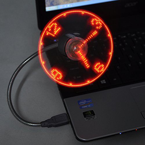 TRIXES Flexible USB bleu LED horloge ventilateur avec fonction d'affichage