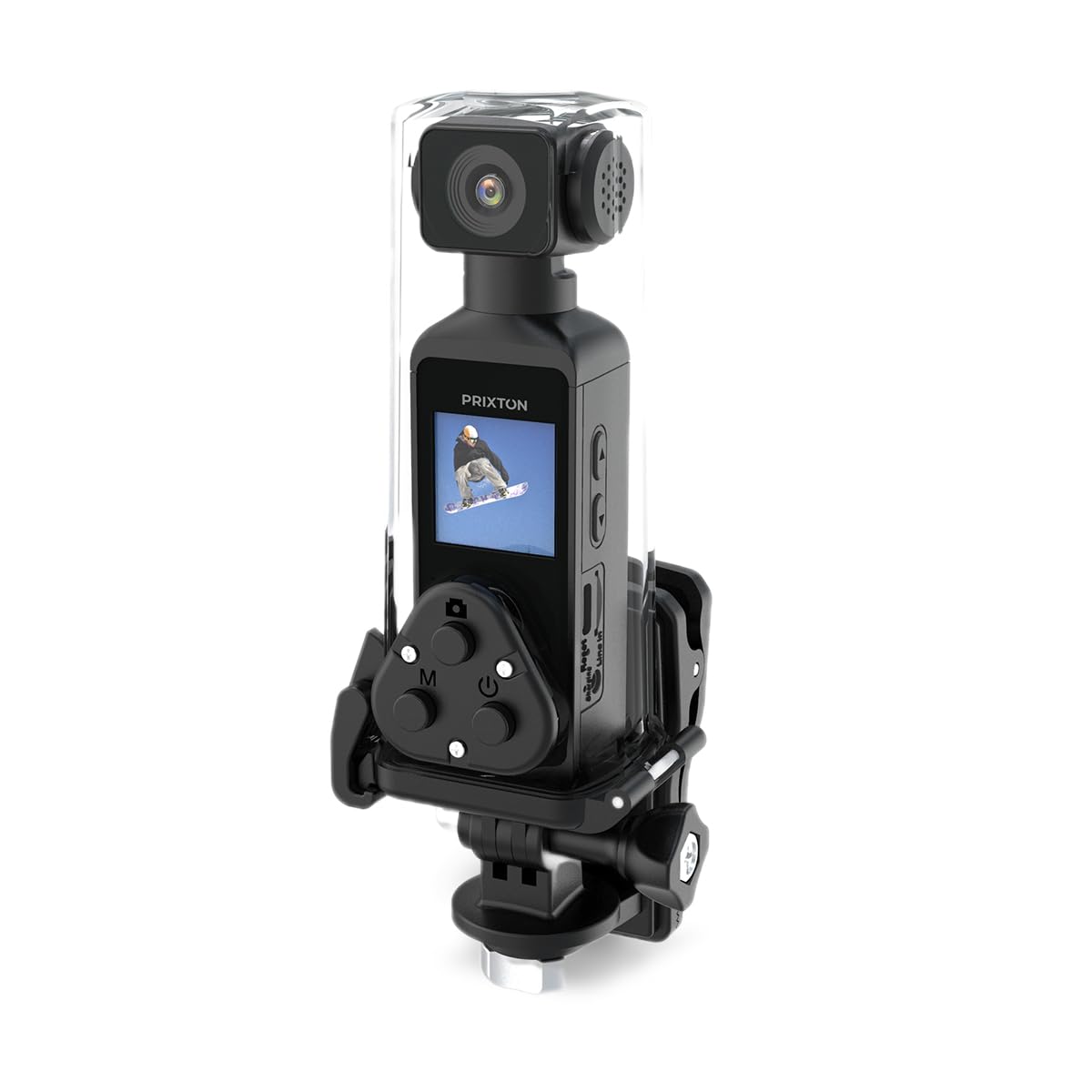 PRIXTON Cámara Vlogging WiFi Snap Pocket, Cuerpo Giratorio 270º, Pantalla 1.3", Resolución 5K y 50MP, Estabilización Avanzada EIS, Carcasa Sumergible 30 Metros, Autonomía 1.5h, Tarjeta SD hasta 256GB