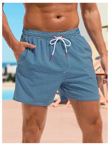 Floerns Men's Geo Print Swim Trunk with Compression Liner Quick Dry Beach Swim Shorts4