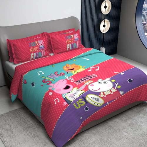 Image of Sassoon Peppa Pig (Sing) Digital Printed 100% Cotton Bedsheet with 2 Pillow Covers in 300TC