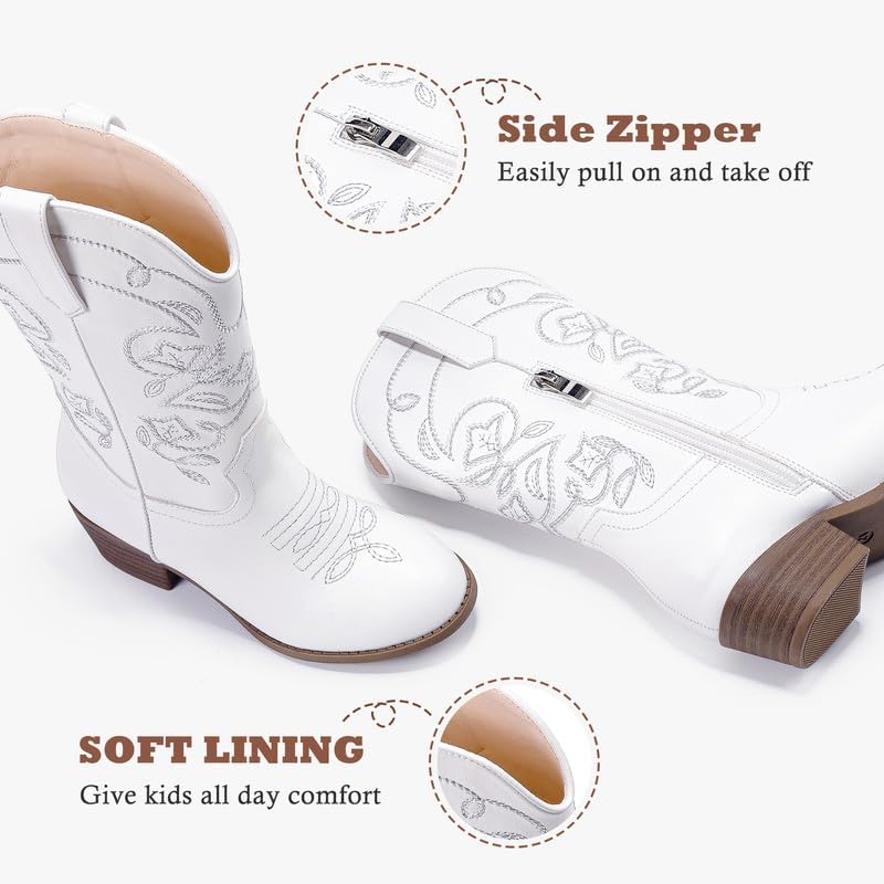 Cowgirl Boots for Girls Mid Calf Youth Girl Cowboy Western Boots Pointed Toe Embroidered for Horse Riding Country Party Toddler Little Big Kids - Image 6